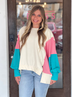 Oversize Colorblock Top Ivory/Pink/Blue
