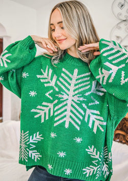 Snowflake Foil Print Sweater Top Green