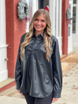 Faux Leather Shacket Black Southern Fashion Boutique Bliss