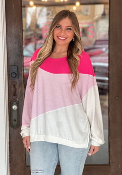Color Block Cashmere Top Pink Combo