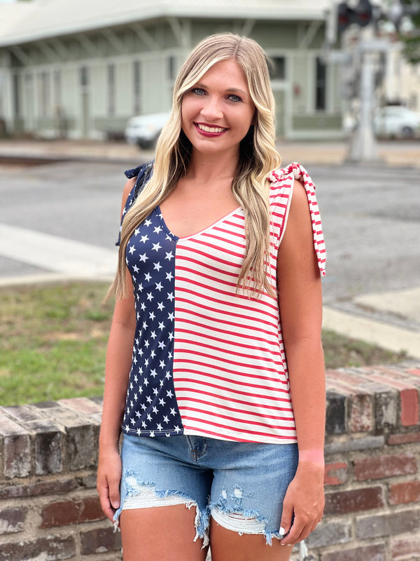 American Flag Shoulder Tie Top Star/Stripe