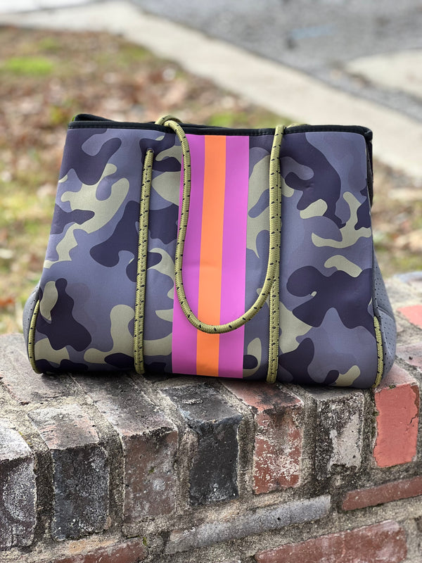 Neoprene Bag Green Camo w/Purple Stripe