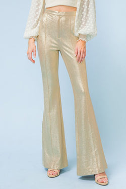 Metallic Faux Leather Flare Pants Gold