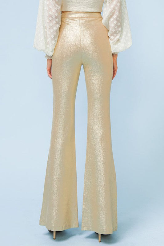 Metallic Faux Leather Flare Pants Gold