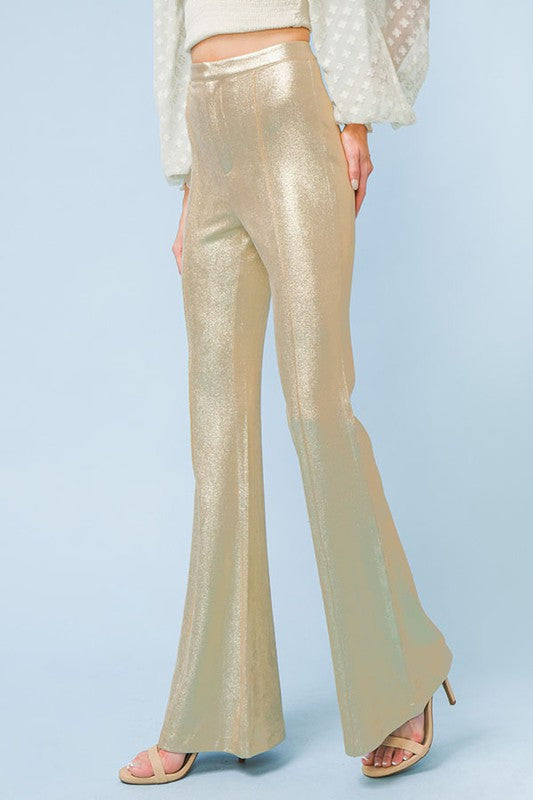 Metallic Faux Leather Flare Pants Gold - Southern Fashion Boutique Bliss