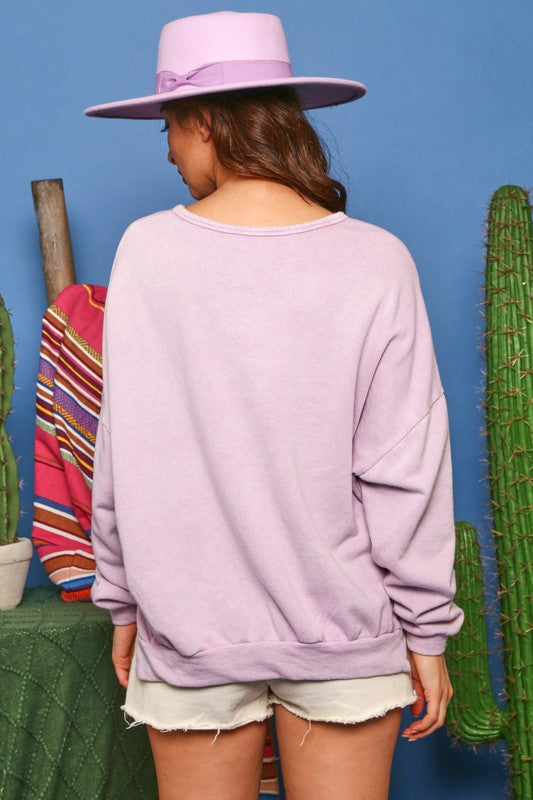 Smiley Face Sequin Sweatshirt Lavender