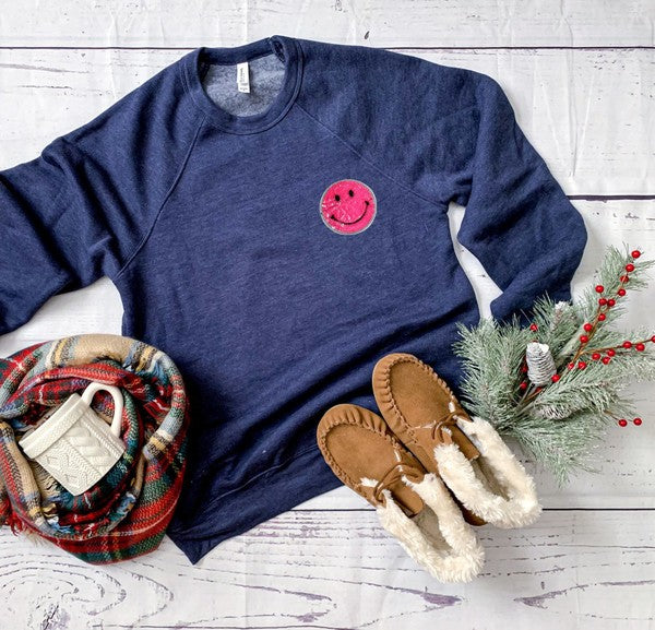 Smiley Face Sequin Patch Sweatshirt Navy