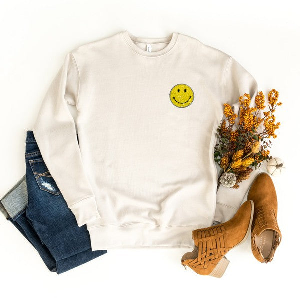 Smiley Face Sequin Patch Sweatshirt Dust