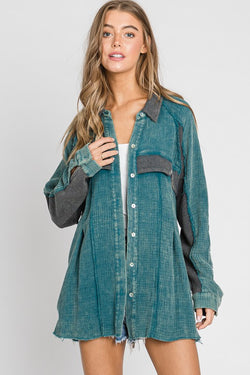 Mineral Wash Button Down Top Teal
