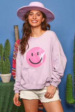 Smiley Face Sequin Sweatshirt Lavender