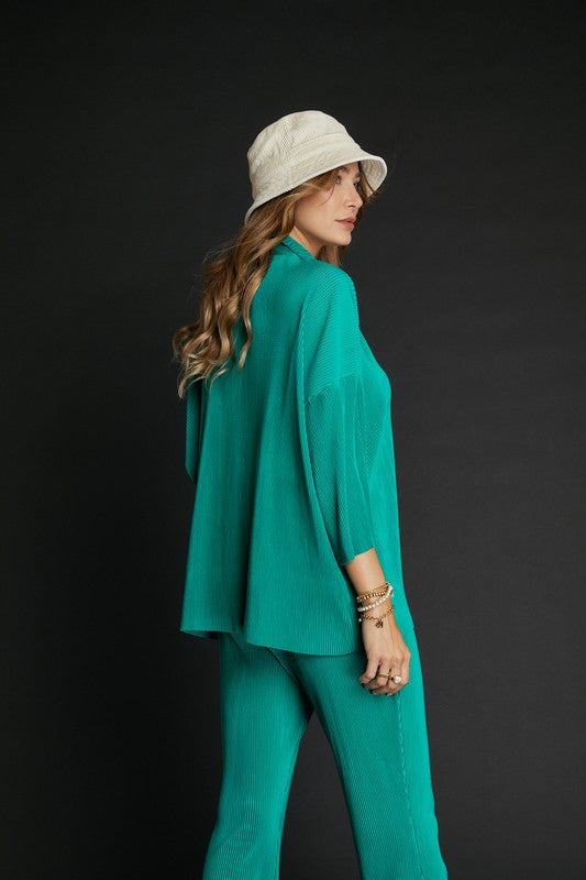 Loose Fit Button Down Wrinkle Shirt Jade