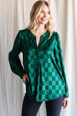 Gingham Check Pattern Top Hunter Green - Southern Fashion Boutique