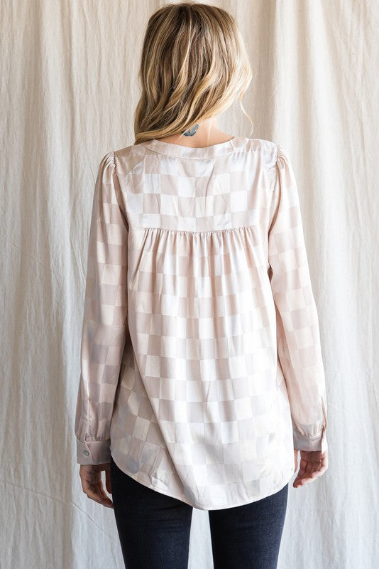 Gingham Check Pattern Top Champagne