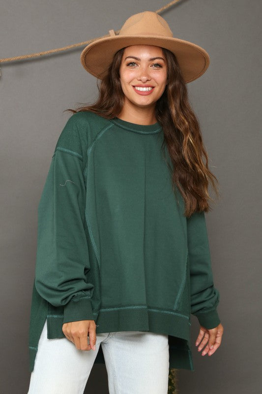 Contrast French Terry Oversize Top Hunter Green