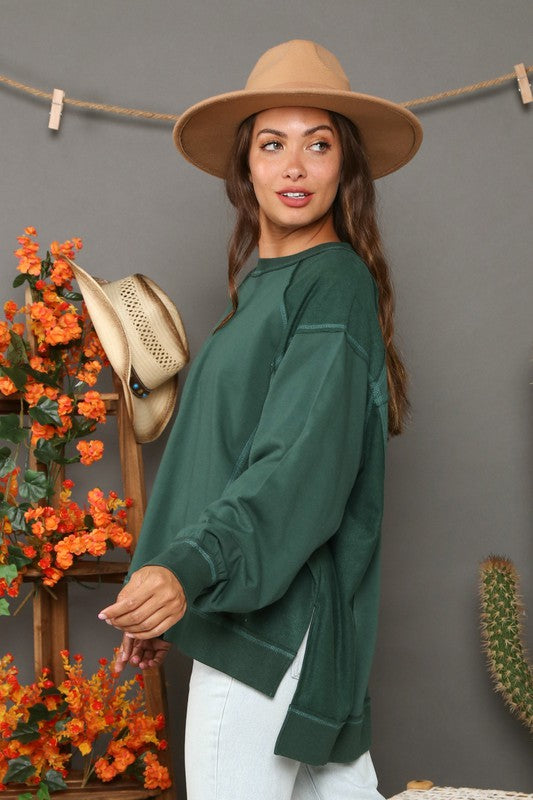 Contrast French Terry Oversize Top Hunter Green
