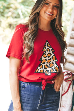Leopard Tree Graphic Tee Red