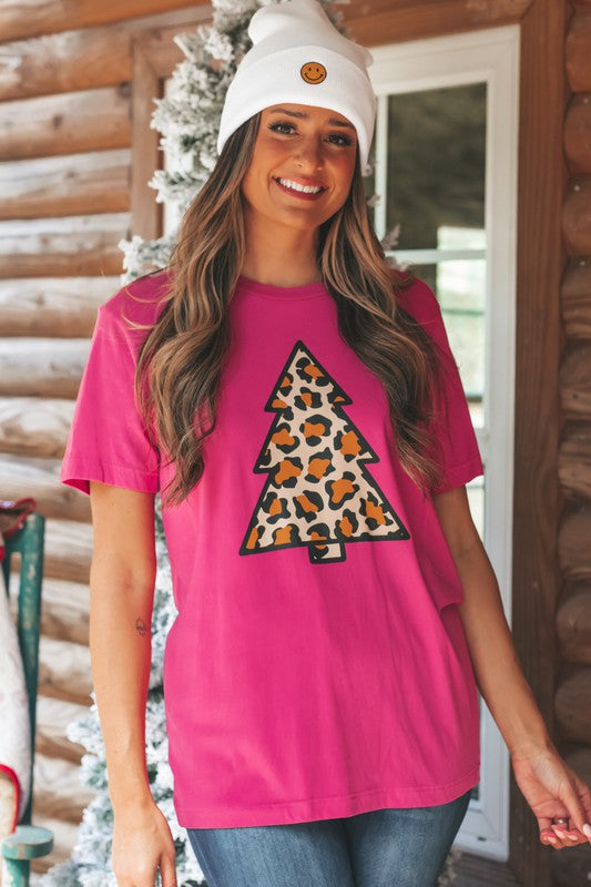 Leopard Tree Graphic Tee Pink