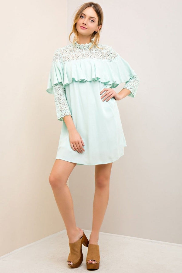 Mock Neck Double Layer Dress Mint - Athens Georgia Women's Fashion Boutique