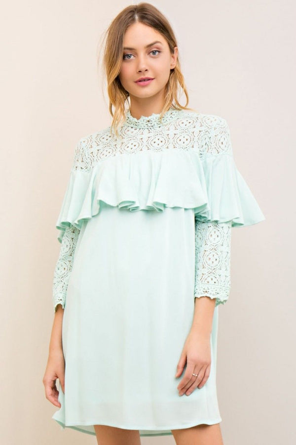 Mock Neck Double Layer Dress Mint - Athens Georgia Women's Fashion Boutique