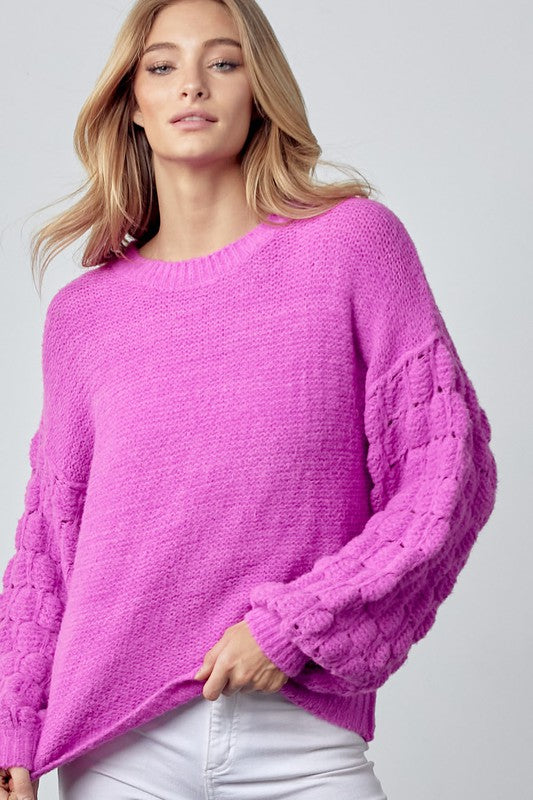 Textured Bubble Sweater Electric Orchid