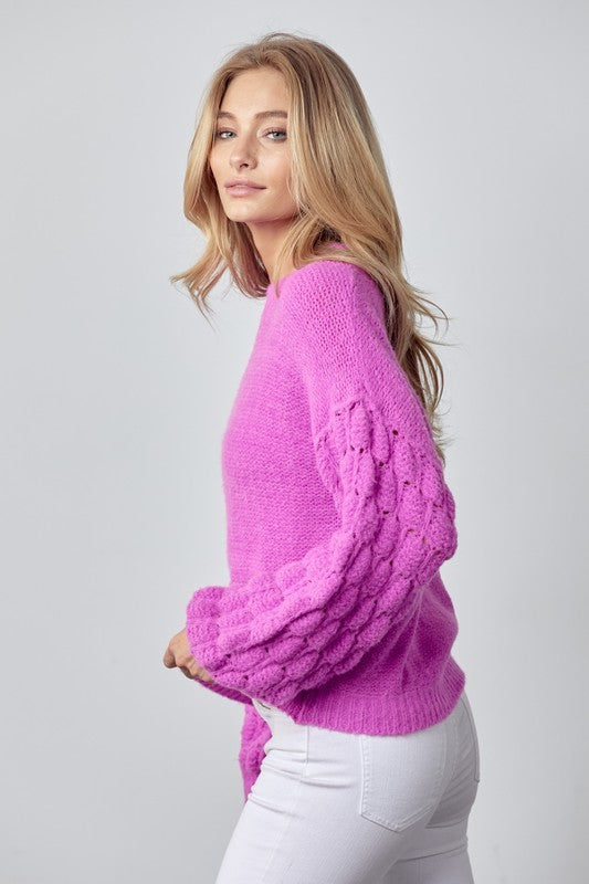 Textured Bubble Sweater Electric Orchid