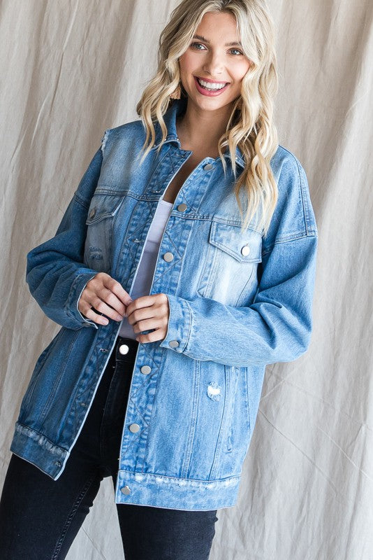 Studded Collar Denim Jacket Denim
