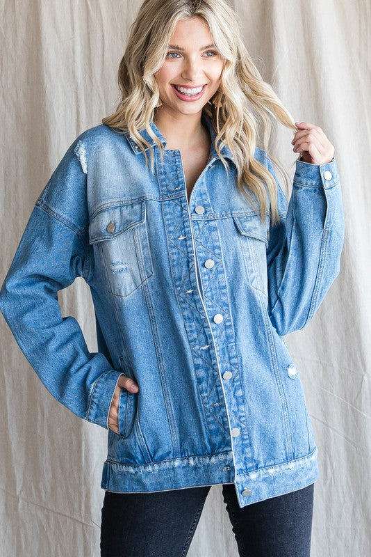 Studded Collar Denim Jacket Denim