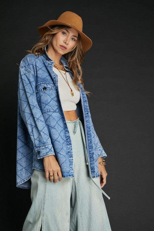 Quilted Denim Shacket Denim Blue